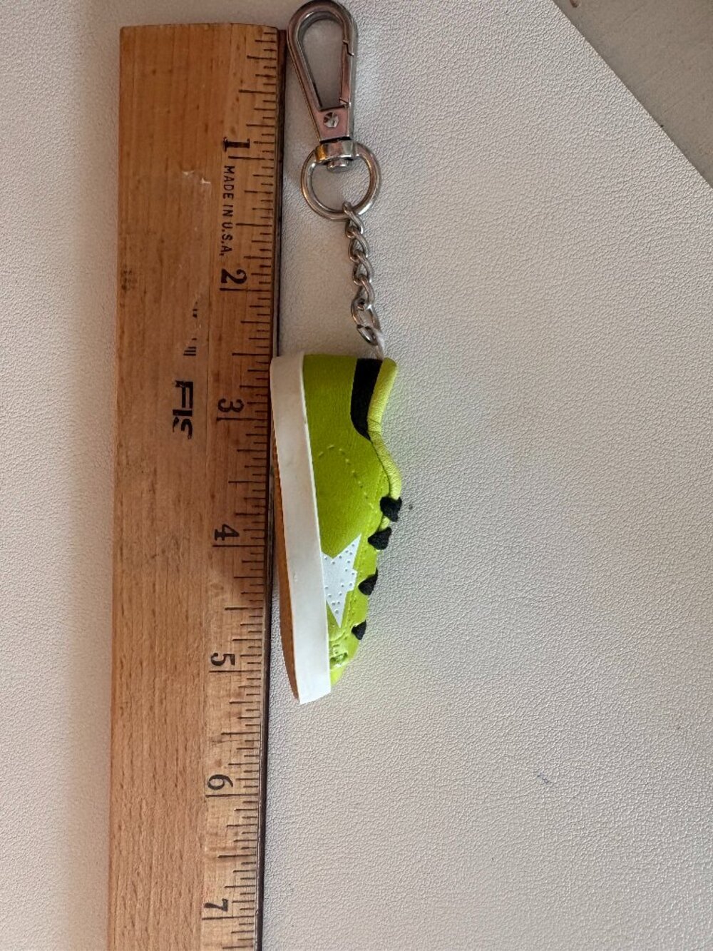 Golden Goose Lime Green Leather Super-Star Keychain Charm White Star